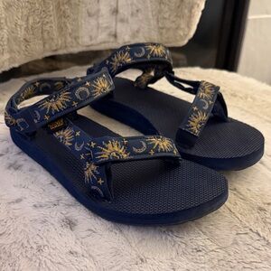 Teva Blue Sandals with Yellow Design